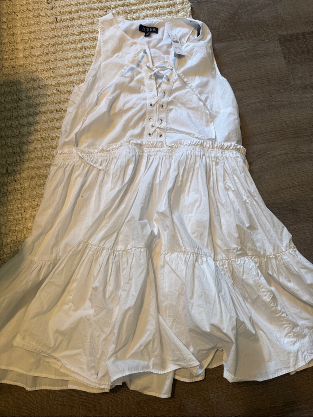 J. Crew White Lace-Up Tiered Double lined lace up dress
